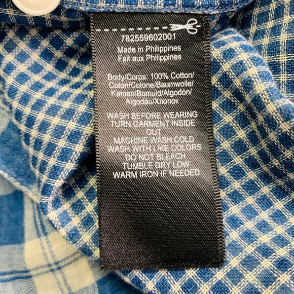 RRL by RALPH LAUREN Size XL Blue Cream Plaid Cotton Long Sleeve Shirt - Picture 10 of 10